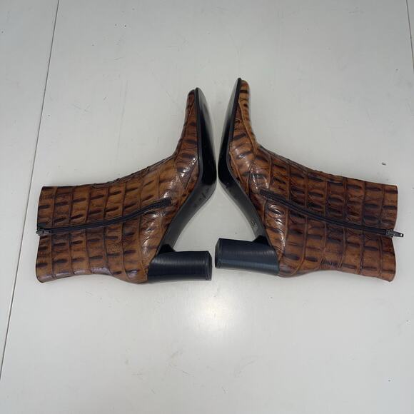 Via Spiga Sz 12 M Crocodile Boots Heeled Alligator Leather Brown Side Zip VTG - Picture 5 of 12